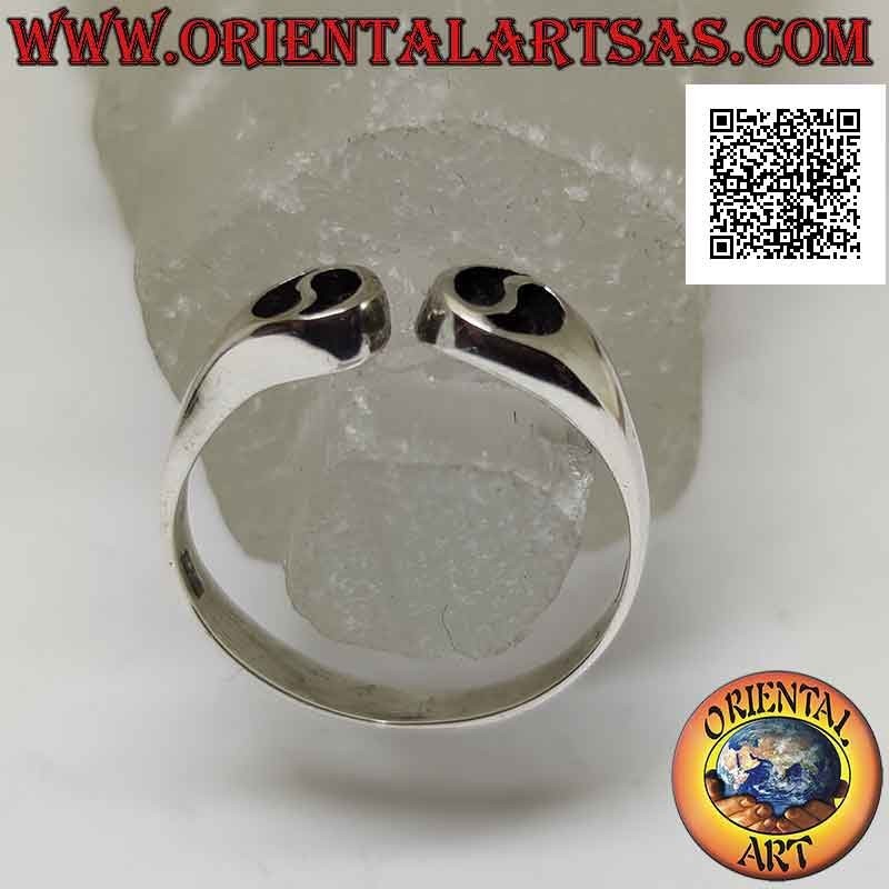 Anillo de plata abierto al frente con yin yang ahuecado (libre de mal y bien), ajustable