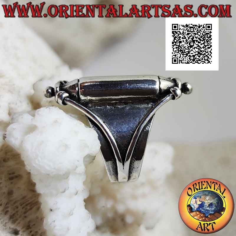 Anillo de plata de banda ancha lisa con cilindro unido por dos líneas en relieve