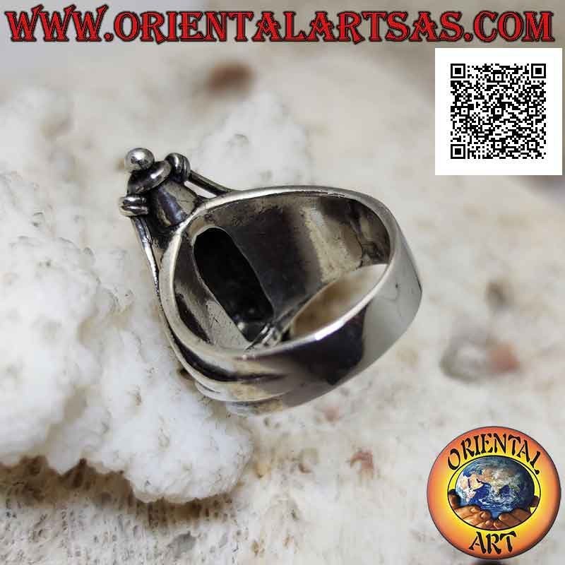 Anillo de plata de banda ancha lisa con cilindro unido por dos líneas en relieve