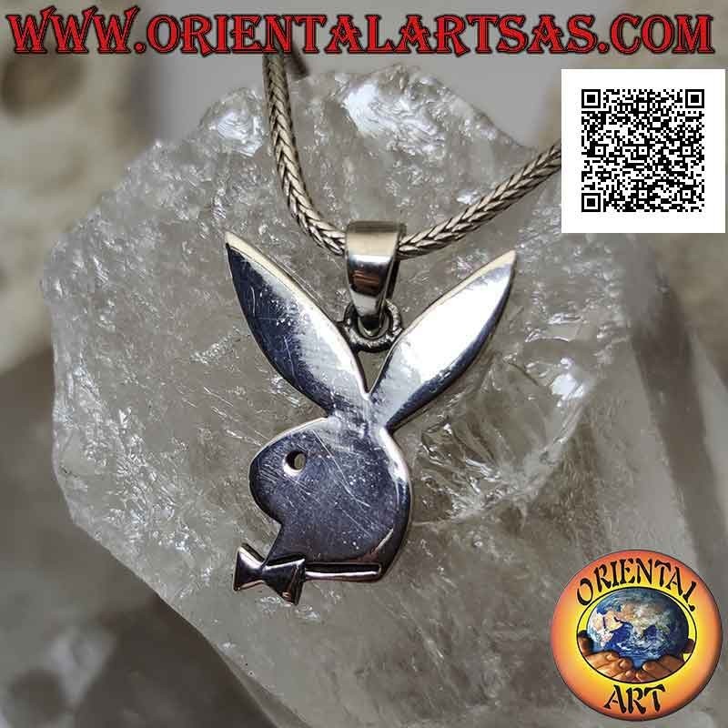 Pendentif en argent en forme de lapin "playboy" plat avec gravures profondes