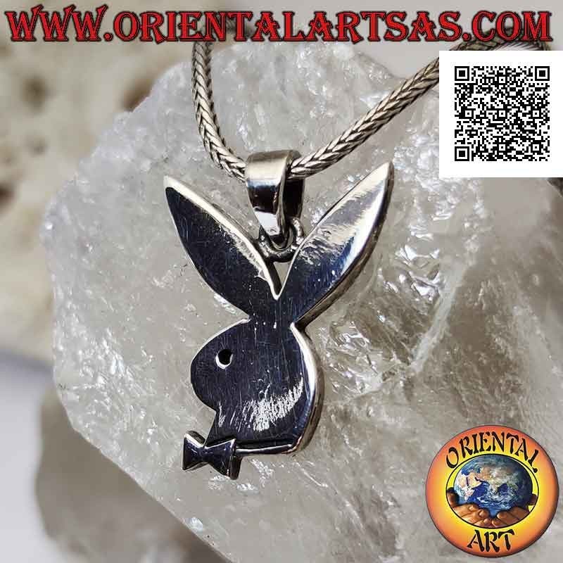 Pendentif en argent en forme de lapin "playboy" plat avec gravures profondes