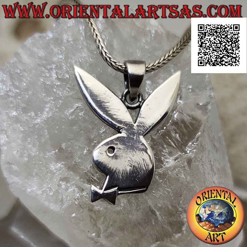 Pendentif en argent en forme de lapin "playboy" plat avec gravures profondes