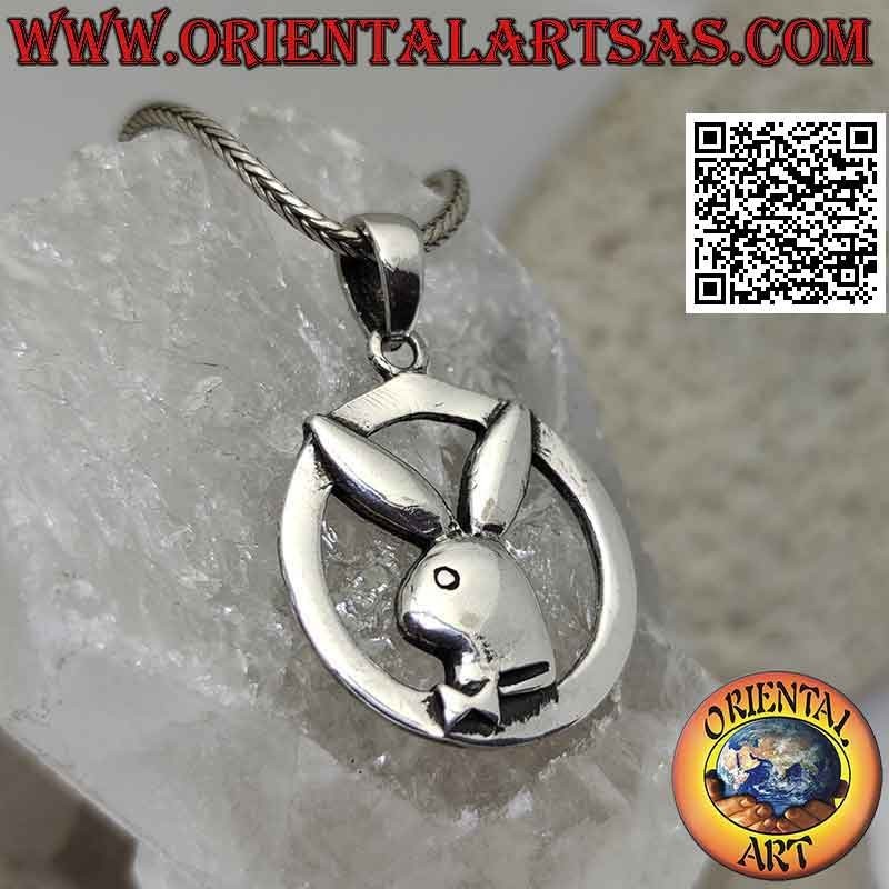 Pendentif en argent en forme de lapin "playboy" dans le cercle