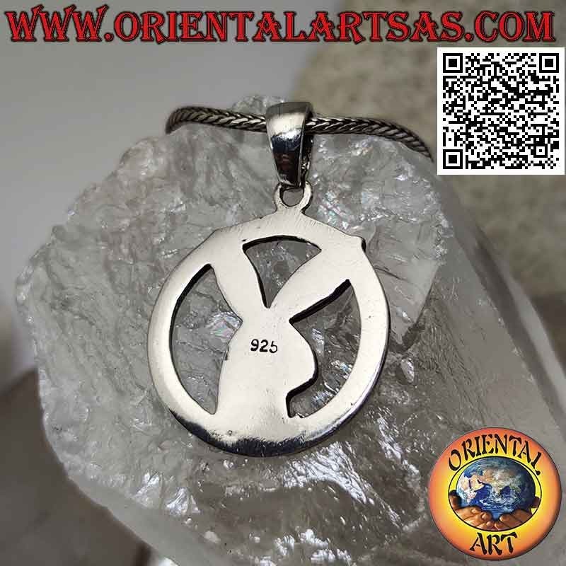 Colgante de plata en forma de conejito "playboy" en círculo