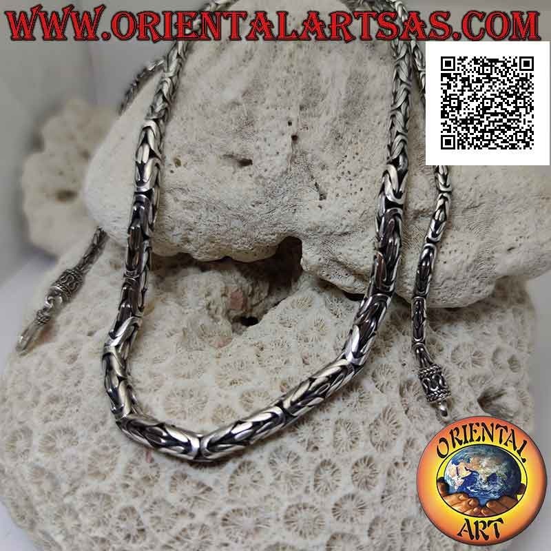 Collana in argento 925 ‰ crescente a borobudur (maglia bizantina) da 55 cm  (gancio con serpentina)