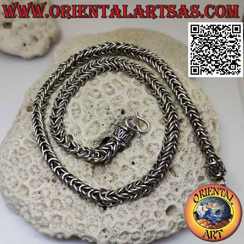Collier en argent 925 ‰ avec entrelacement carré d'anneaux ronds de 50 cm x 6 mm x 6 mm