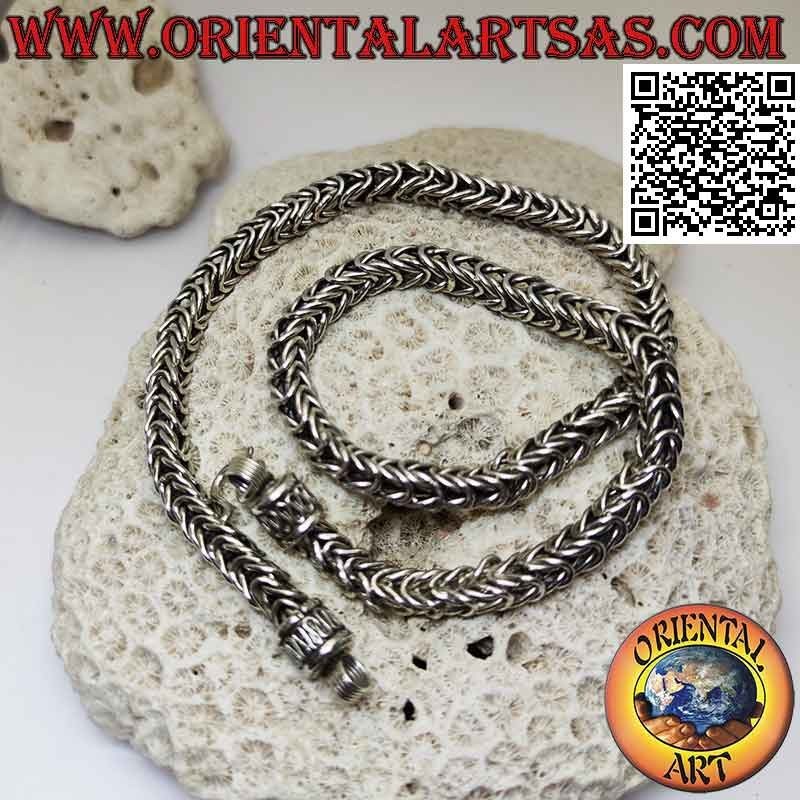 Collier en argent 925 ‰ avec entrelacement carré d'anneaux ronds de 50 cm x 6 mm x 6 mm