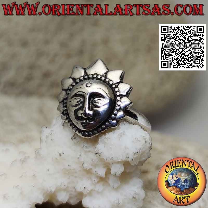 Bague en argent 3 mm avec soleil népalais en forme de crochet