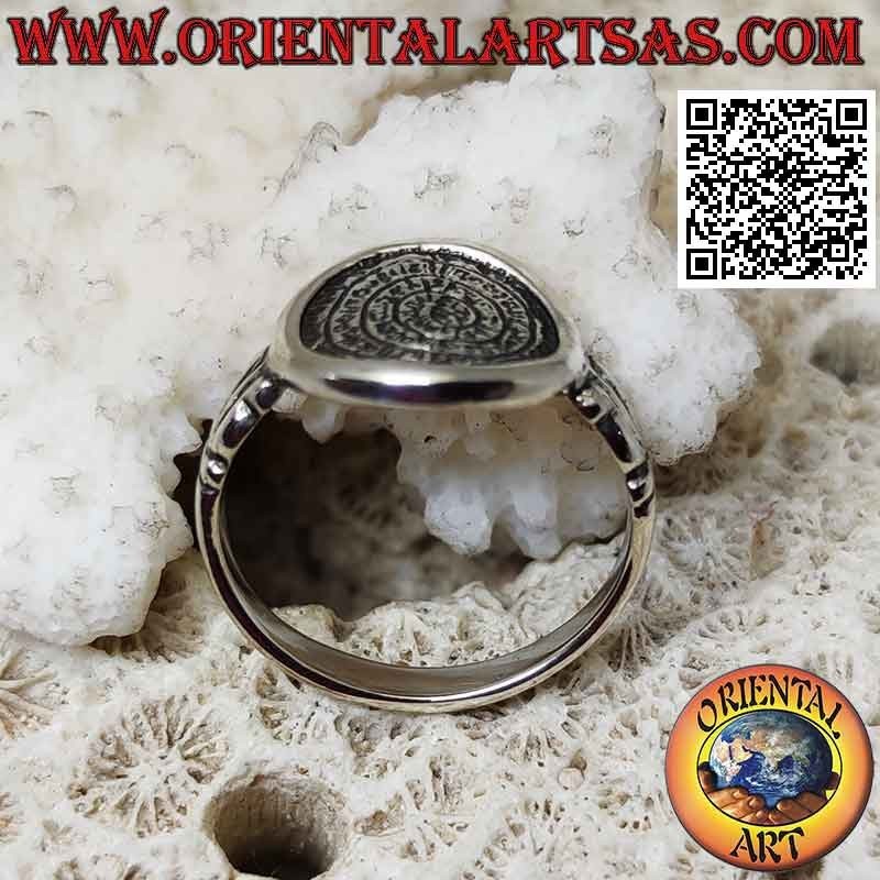 Bague en argent, "Le disque de Phaistos" avec trident sur les côtés (petit)