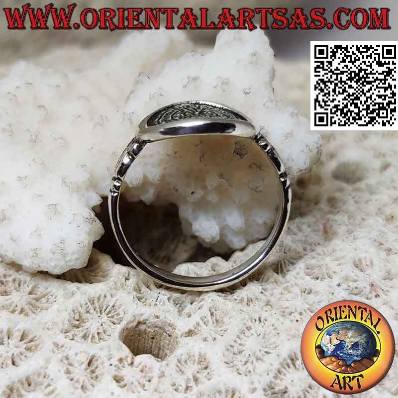 Anello in argento, "Il Disco di Festo" con tridente sui lati (piccolo)