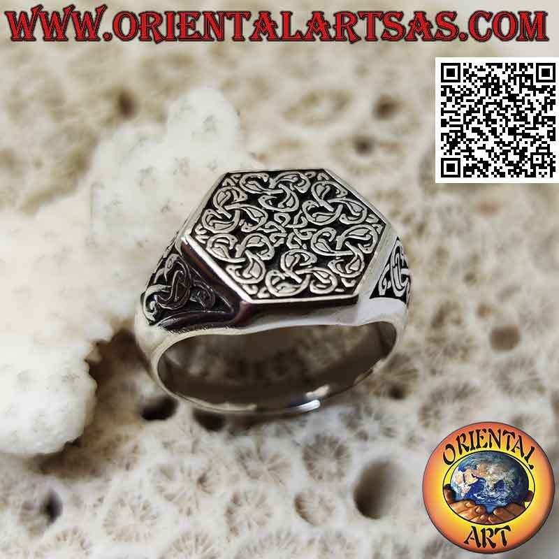 Swan Triskell Knoten sechseckiger silberner Siegelring