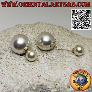 Pendientes de plata con doble lóbulo de perla blanca (estilo Dior) (grande)