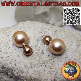 Orecchini in argento da lobo a doppia perla rosa gold (stile Dior)