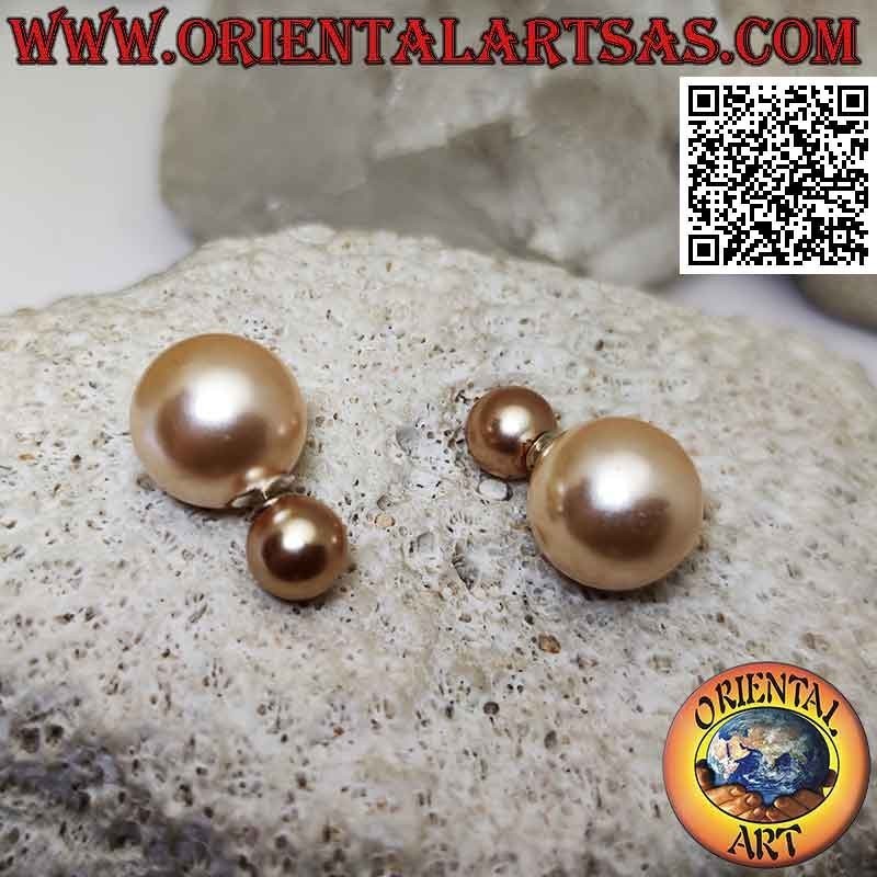 Silver rose gold double pearl lobe earrings (Dior style)