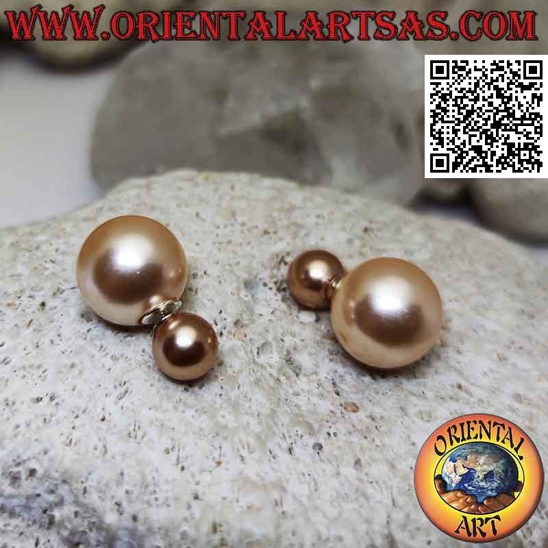 Orecchini in argento da lobo a doppia perla rosa gold (stile Dior)