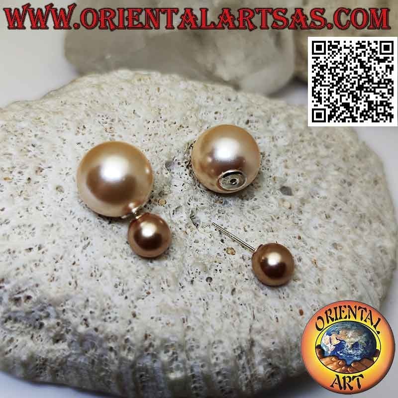 Silver rose gold double pearl lobe earrings (Dior style)