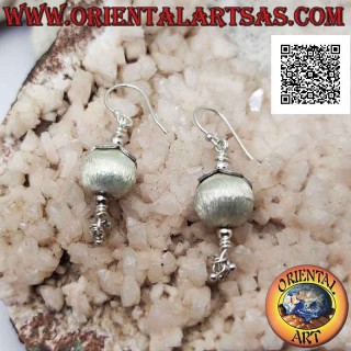 Boucles d'oreilles crochet en argent avec sphère (style perle) satin avec capuchon et pendentifs