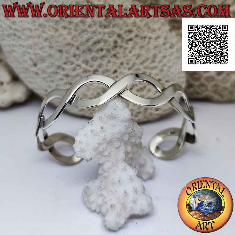 Bracciale rigido in argento 925‰ liscio, coppia di linee ondulate a formare 4 infiniti