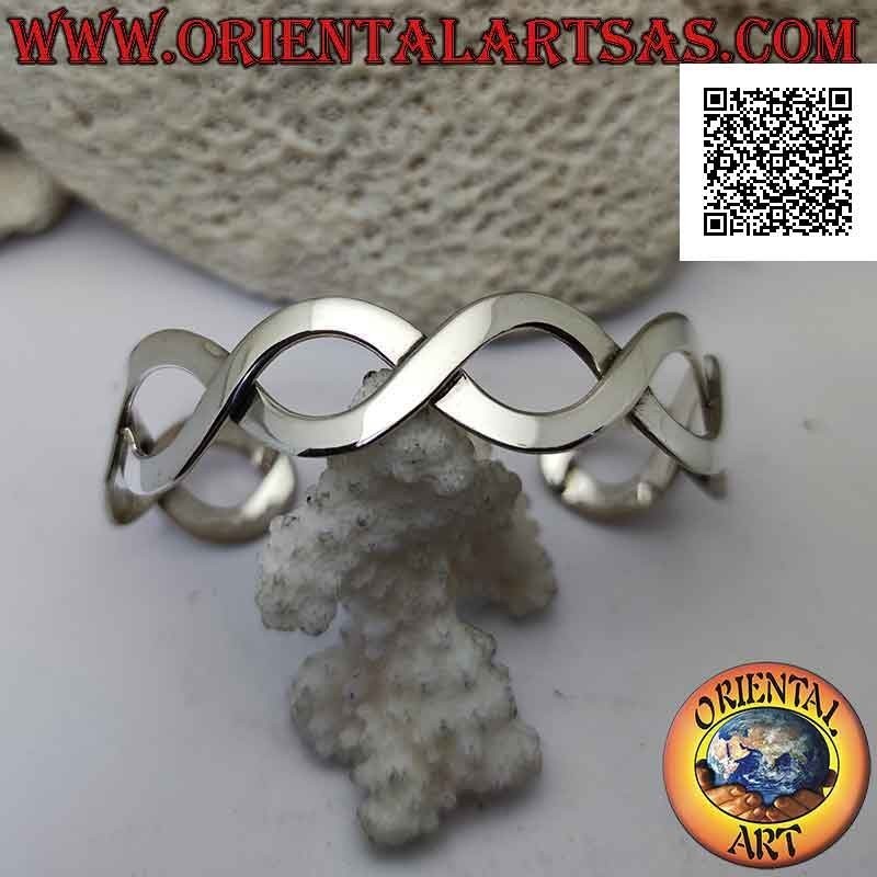 Bracelet rigide en argent 925 ‰ lisse, paire de lignes ondulées formant 4 infinis