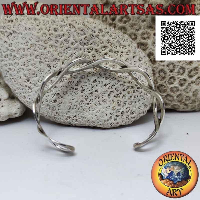 Bracelet rigide en argent 925 ‰ lisse, paire de lignes ondulées formant 4 infinis