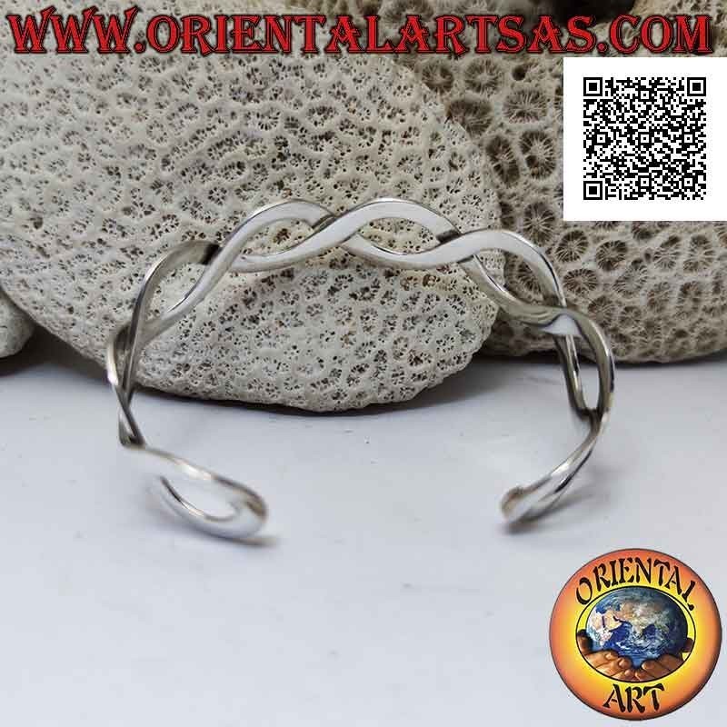 Bracciale rigido in argento 925‰ liscio, coppia di linee ondulate a formare 4 infiniti