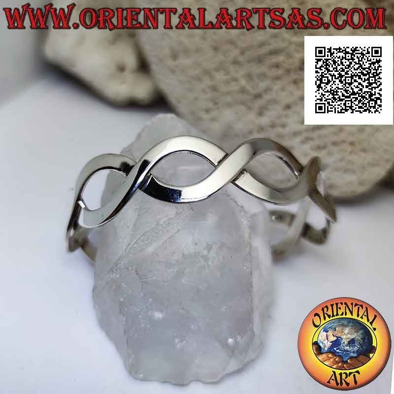 Bracciale rigido in argento 925‰ liscio, coppia di linee ondulate a formare 4 infiniti