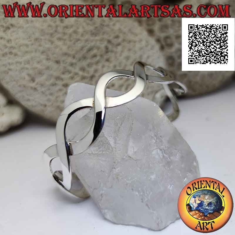 Glattes 925 ‰ silbernes starres Armband, Paar Wellenlinien, die 4 Unendlichkeiten bilden