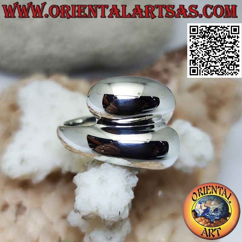 Anello in argento liscio a fascia liscia bombata avvolgente ad abbraccio
