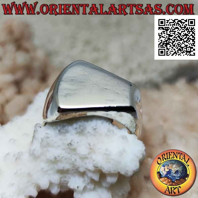 Smooth silver ring with isosceles trapezoid crosswise