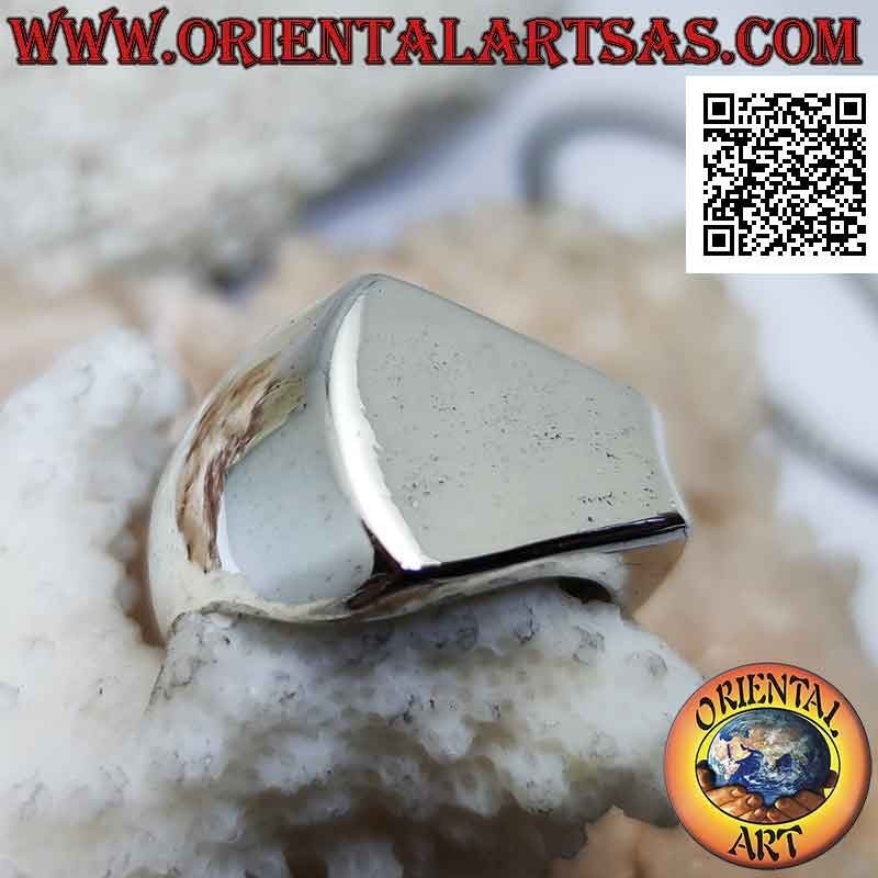 Smooth silver ring with isosceles trapezoid crosswise