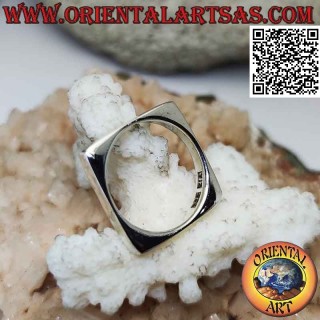Anello in argento liscio a fascia quadrata con interno tondo