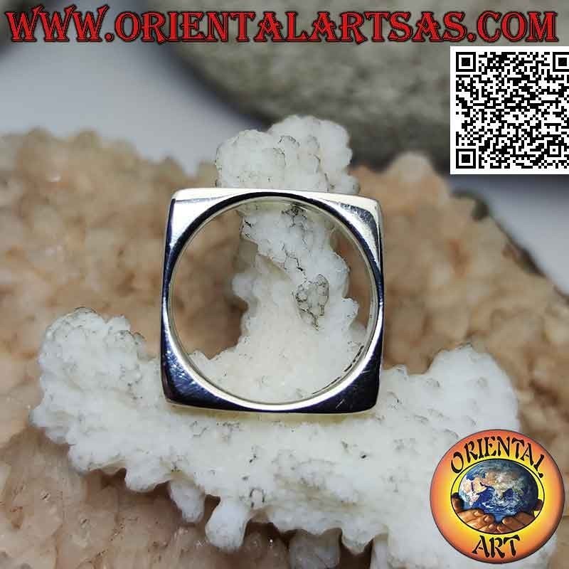 Anello in argento liscio a fascia quadrata con interno tondo