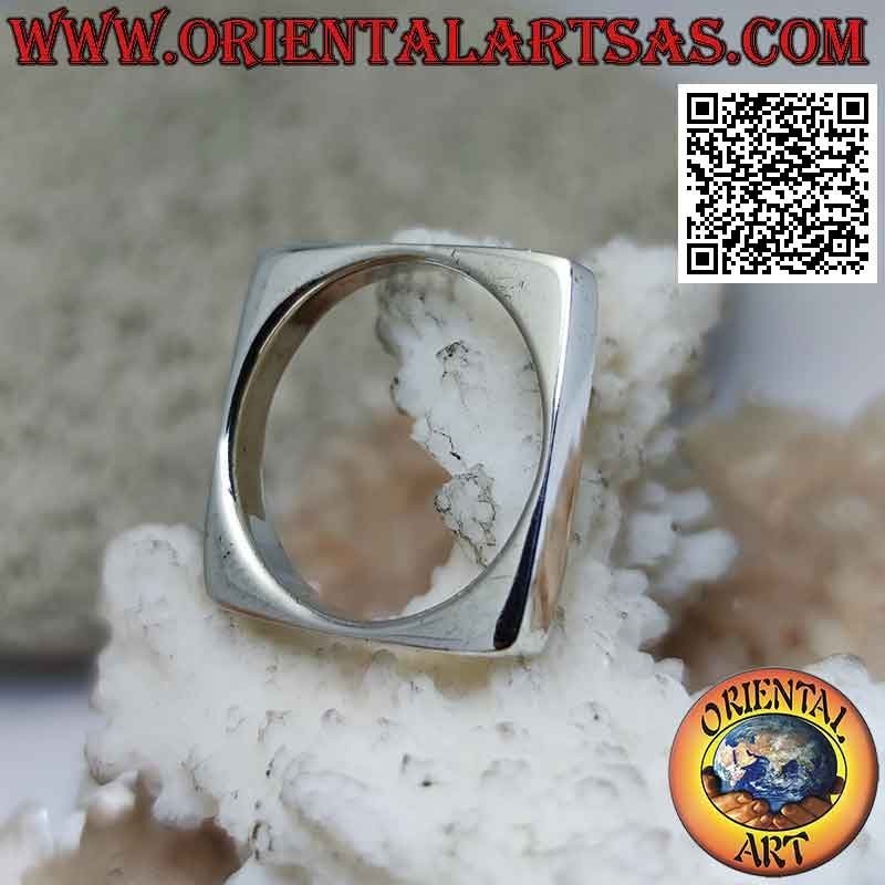 Anello in argento liscio a fascia quadrata con interno tondo