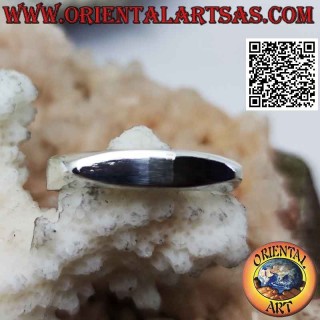 Smooth silver ring flattened on the front with an elongated narrow oval