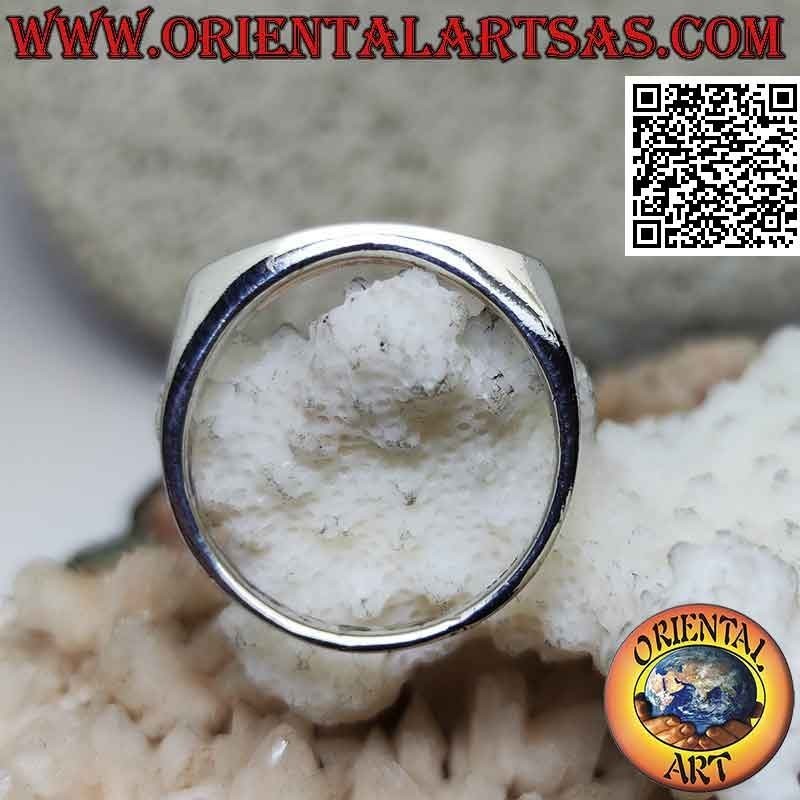 Anillo plateado liso aplanado en la parte delantera con un óvalo estrecho alargado