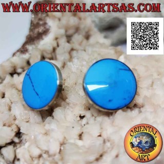 Boucles d'oreilles en argent du lobe au bouton en pâte turquoise avec un bord fin lisse