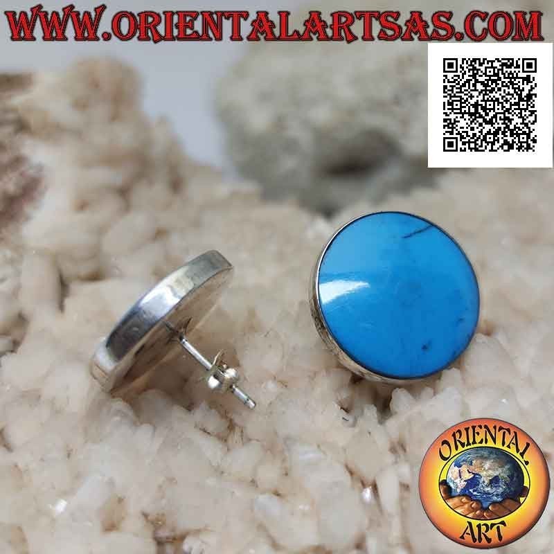 Boucles d'oreilles en argent du lobe au bouton en pâte turquoise avec un bord fin lisse