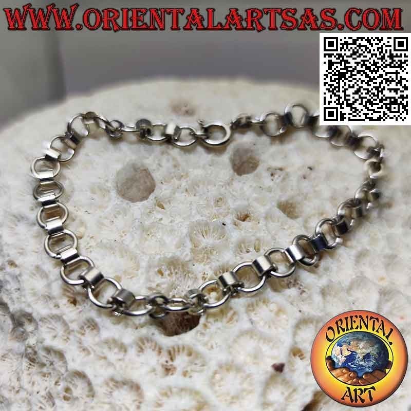 Pulsera de cadena de plata 925 ‰ con anillos redondos unidos por cilindros