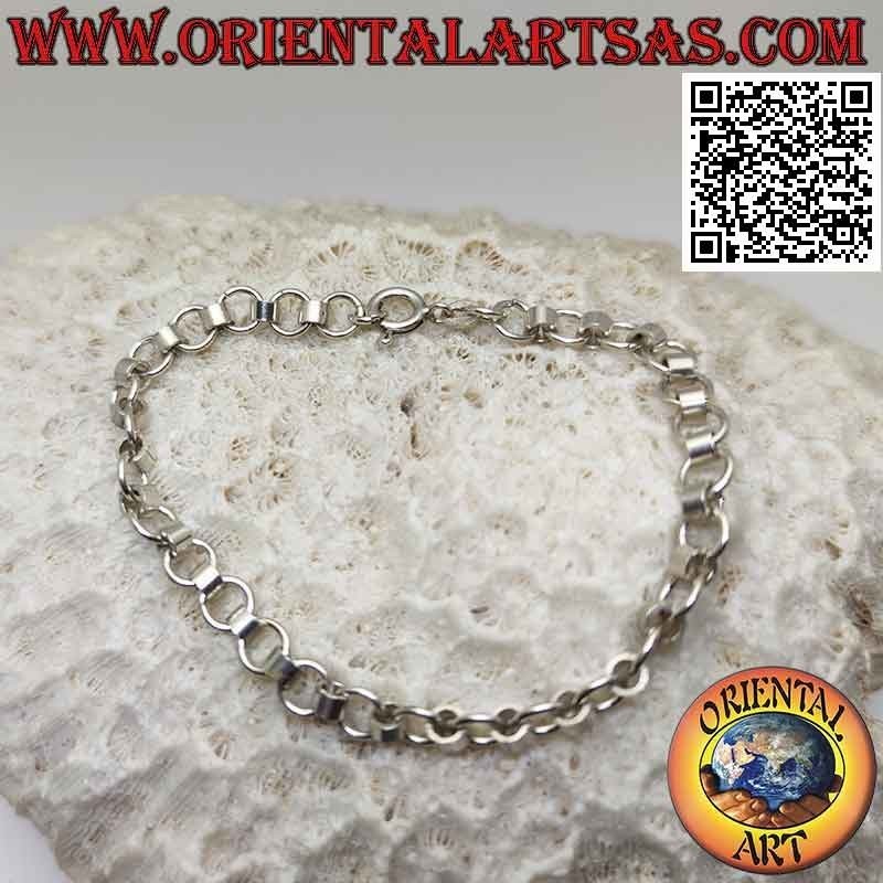 925 ‰ Silbernes Kettenarmband mit runden Ringen, die durch Zylinder verbunden sind