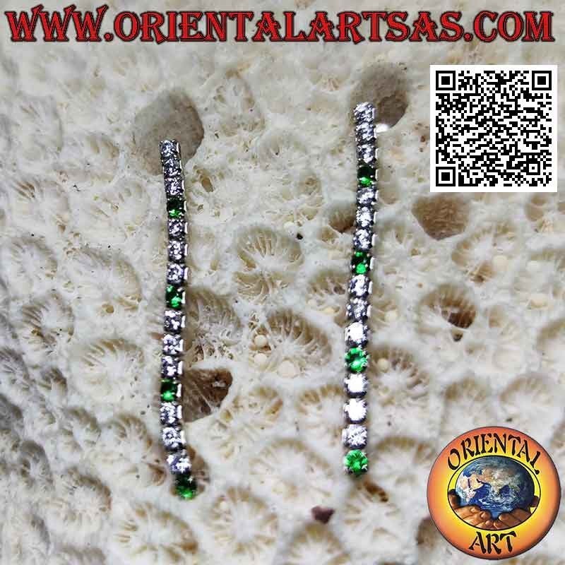 Silver butterfly earrings with mini tennis pendant of white and green zircons