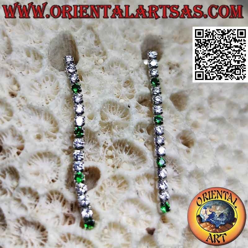 Silver butterfly earrings with mini tennis pendant of white and green zircons