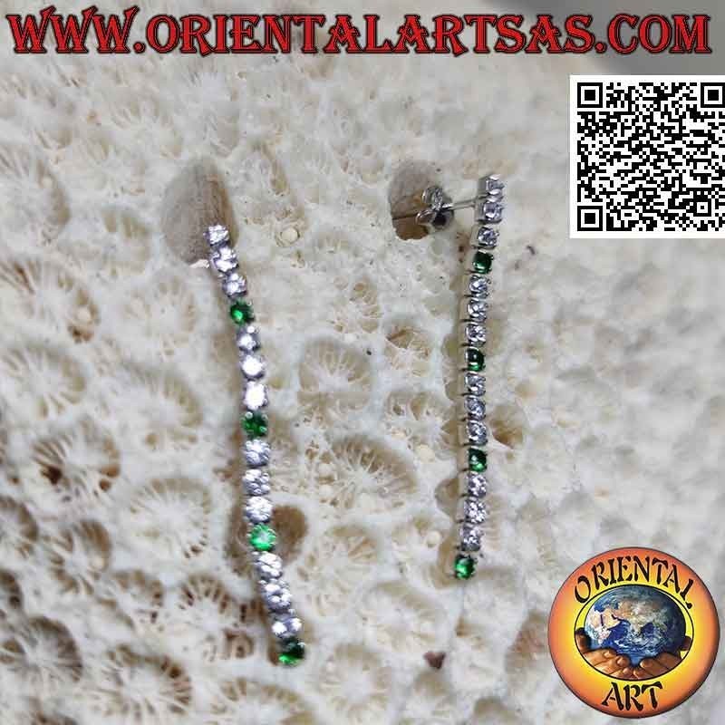 Silver butterfly earrings with mini tennis pendant of white and green zircons