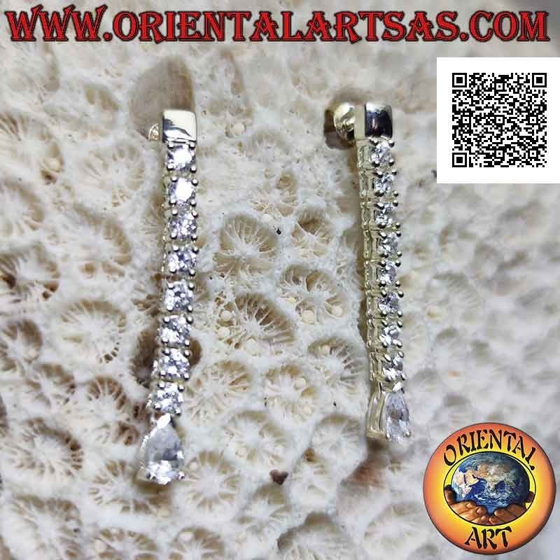 Pendientes mariposa de plata con colgante mini tennis de circonitas blancas con gota final blanca