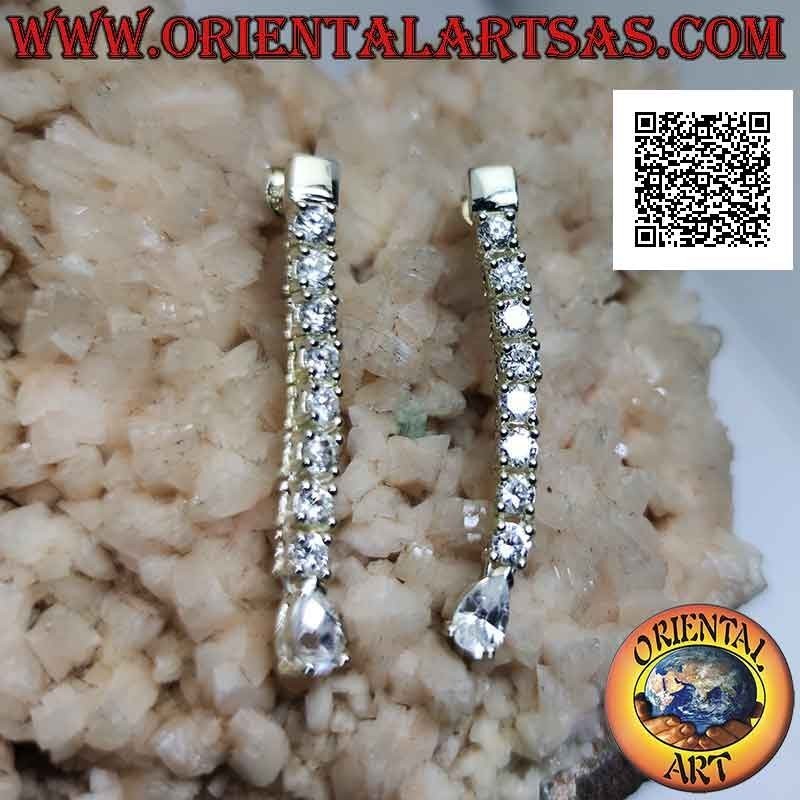 Pendientes mariposa de plata con colgante mini tennis de circonitas blancas con gota final blanca