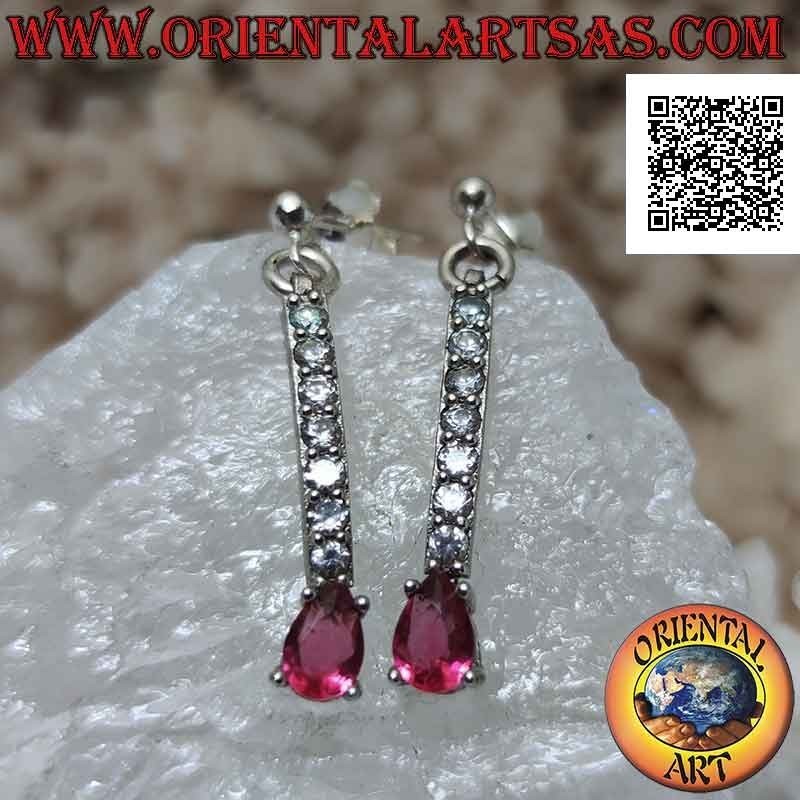 Boucles d'oreilles papillon en argent avec pendentif mini tennis de zircons blancs avec goutte rouge finale