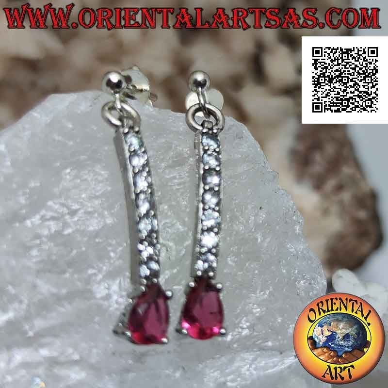 Silver butterfly earrings with mini tennis pendant of white zircons with final red drop