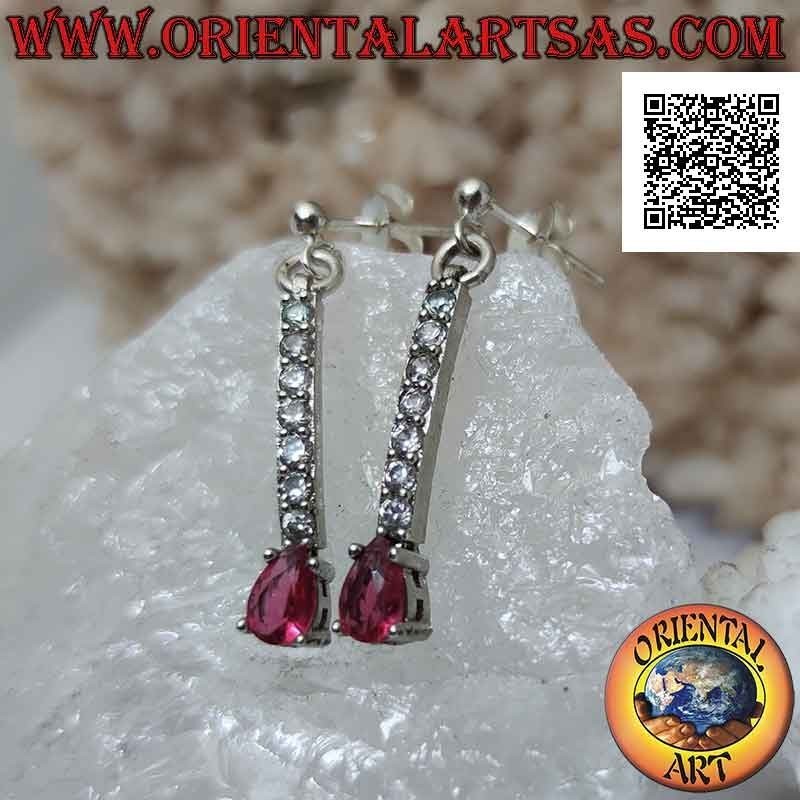 Boucles d'oreilles papillon en argent avec pendentif mini tennis de zircons blancs avec goutte rouge finale