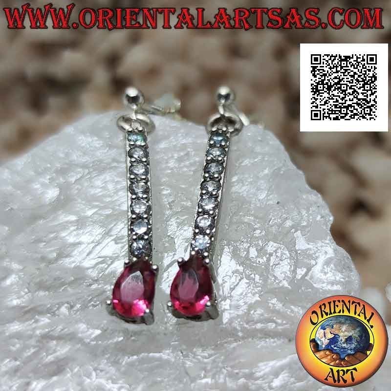 Silver butterfly earrings with mini tennis pendant of white zircons with final red drop