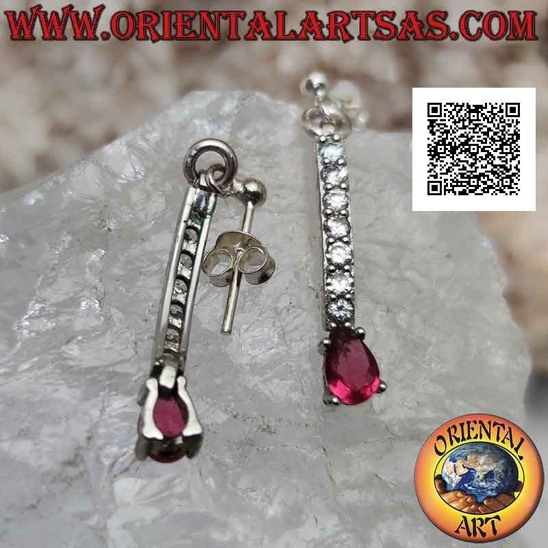 Boucles d'oreilles papillon en argent avec pendentif mini tennis de zircons blancs avec goutte rouge finale