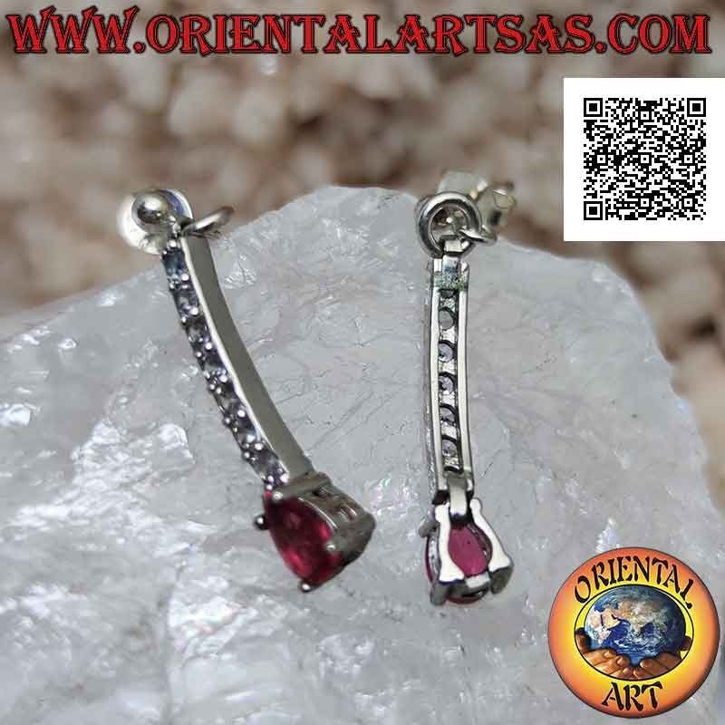 Boucles d'oreilles papillon en argent avec pendentif mini tennis de zircons blancs avec goutte rouge finale